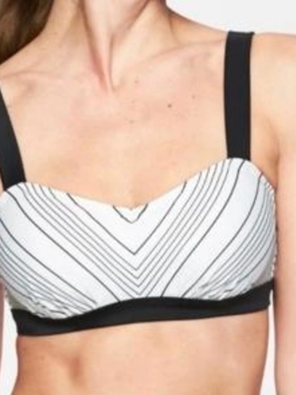 Athleta Chevron Bikini Top Black And White Size 34 B/C adjustable Straps Swim